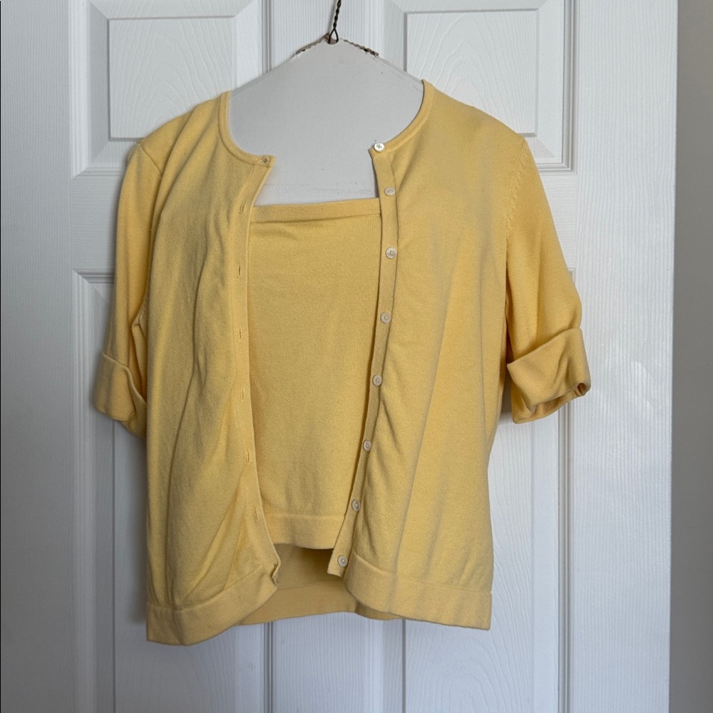 Ralph Lauren Pale Yellow Short Sleeve Cardigan and Camisole Set, Size Medium